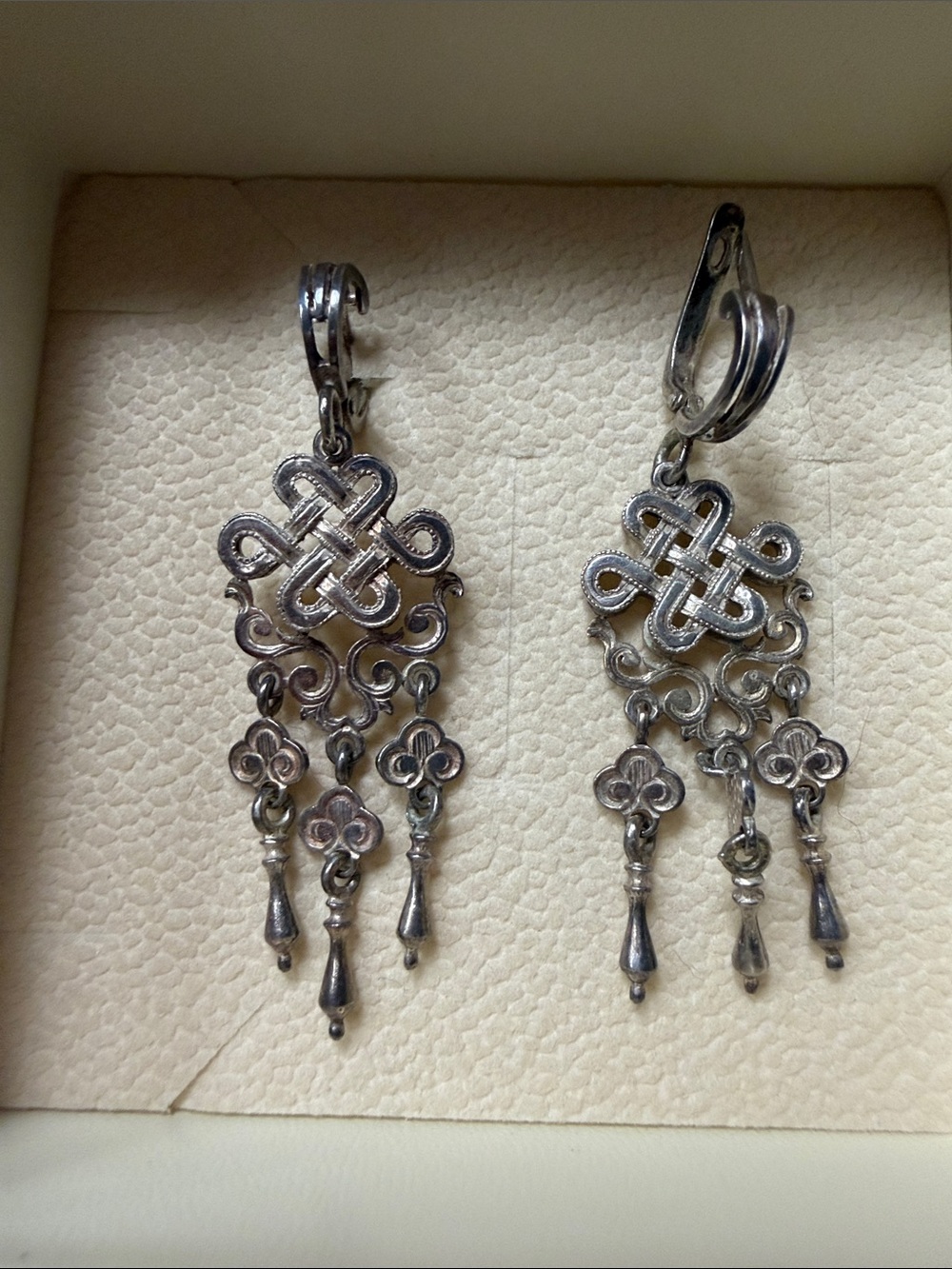 Asian Silver Filigree Dangle Earrings - Silver Custom-made